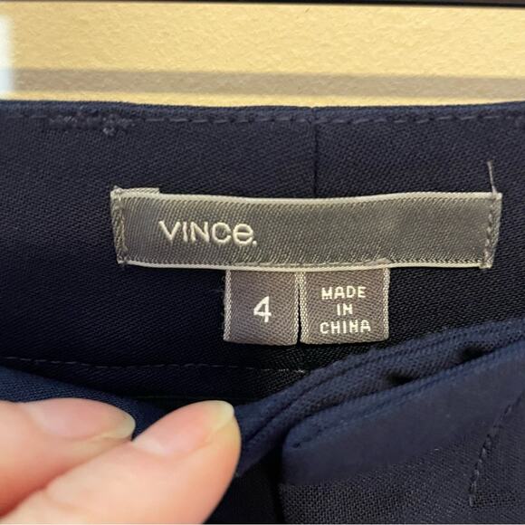 VINCE navy & blue side stripe crepe stretch wool ankle pants size 4 - Picture 5 of 6